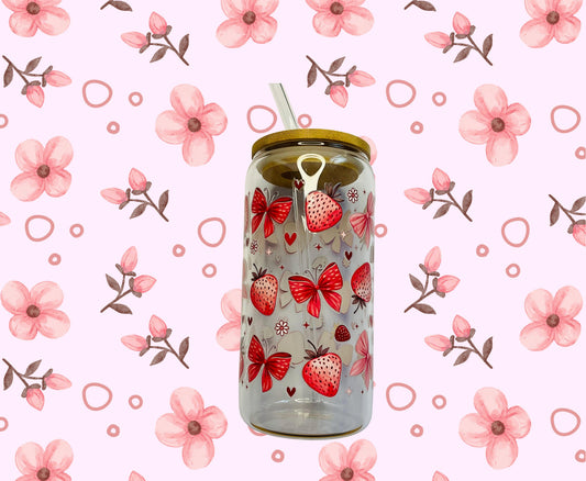 Glass Cup - Strawberry & Bows